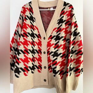 H&M Divided Oversized Cardigan Houndstooth Size Small V Neck Jacquard Buttons